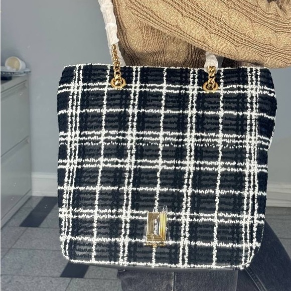 Karl Lagerfeld LAFAYETTE CHENILLE PLAID TOTE - Picture 1 of 7